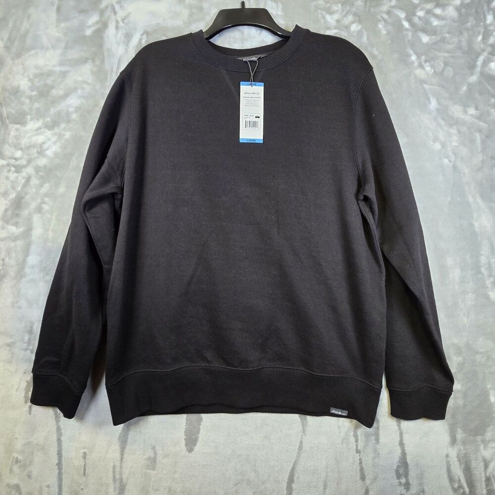 NWT Eddie Bauer Sweatshirt Mens Large Black Workwear Winter Comfort Crewneck